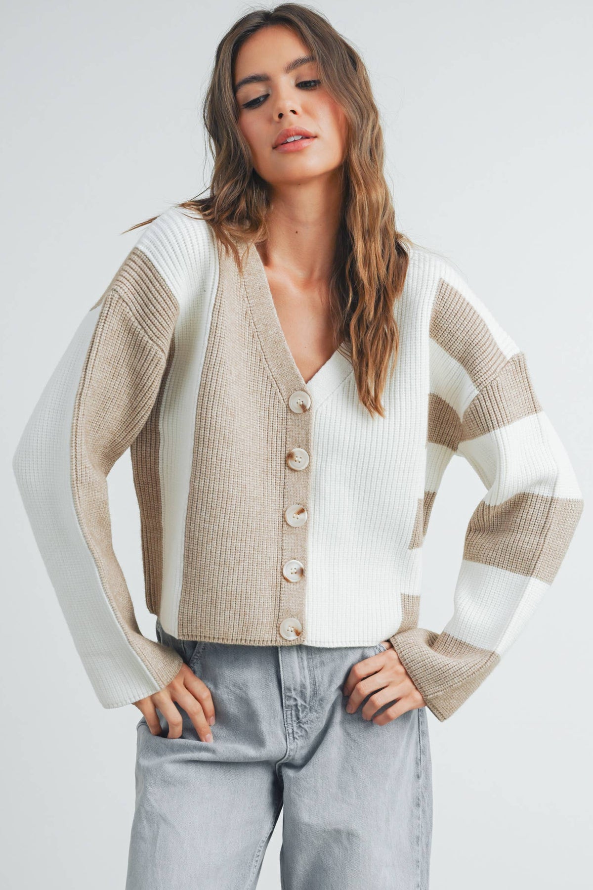 Color Block Button Down Cardigan