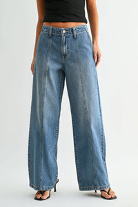 No Pocket Seamed Trouser Wide Leg - MEDIUM DENIM - DP709N