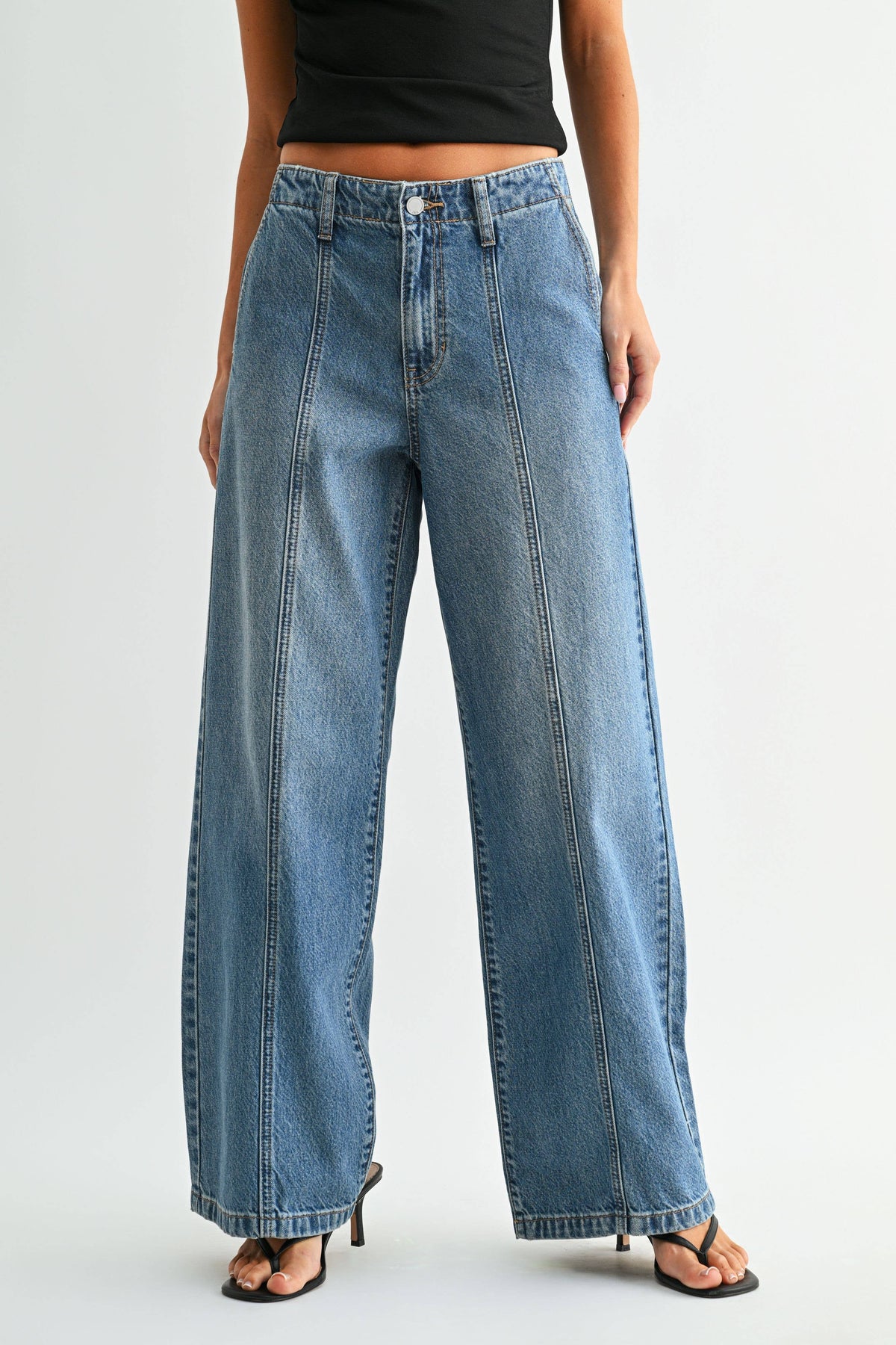 No Pocket Seamed Trouser Wide Leg - MEDIUM DENIM - DP709N