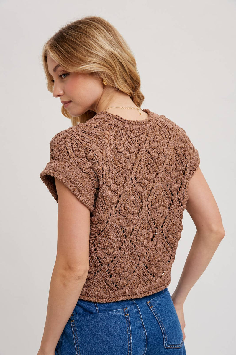 Raised Knit Short Sleeve Sweater