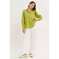 COTTON STRIPE BUTTON-DOWN SHIRT WITH LAPEL COLLAR
