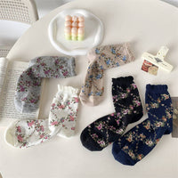 5 Pairs Women Casual Rolled Cuff Floral Socks
