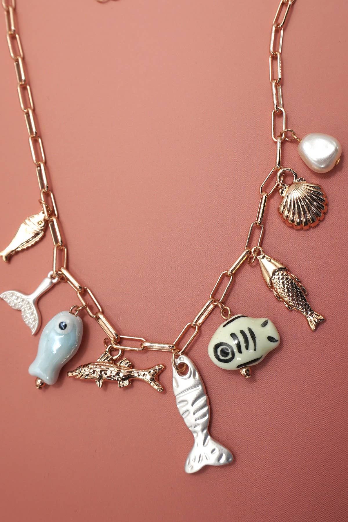 Porcelain Fish Charm Necklace