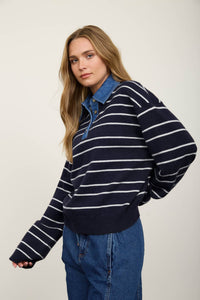 Denim Collar striped Sweater