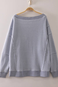Boat Neck Waffle Knit Top