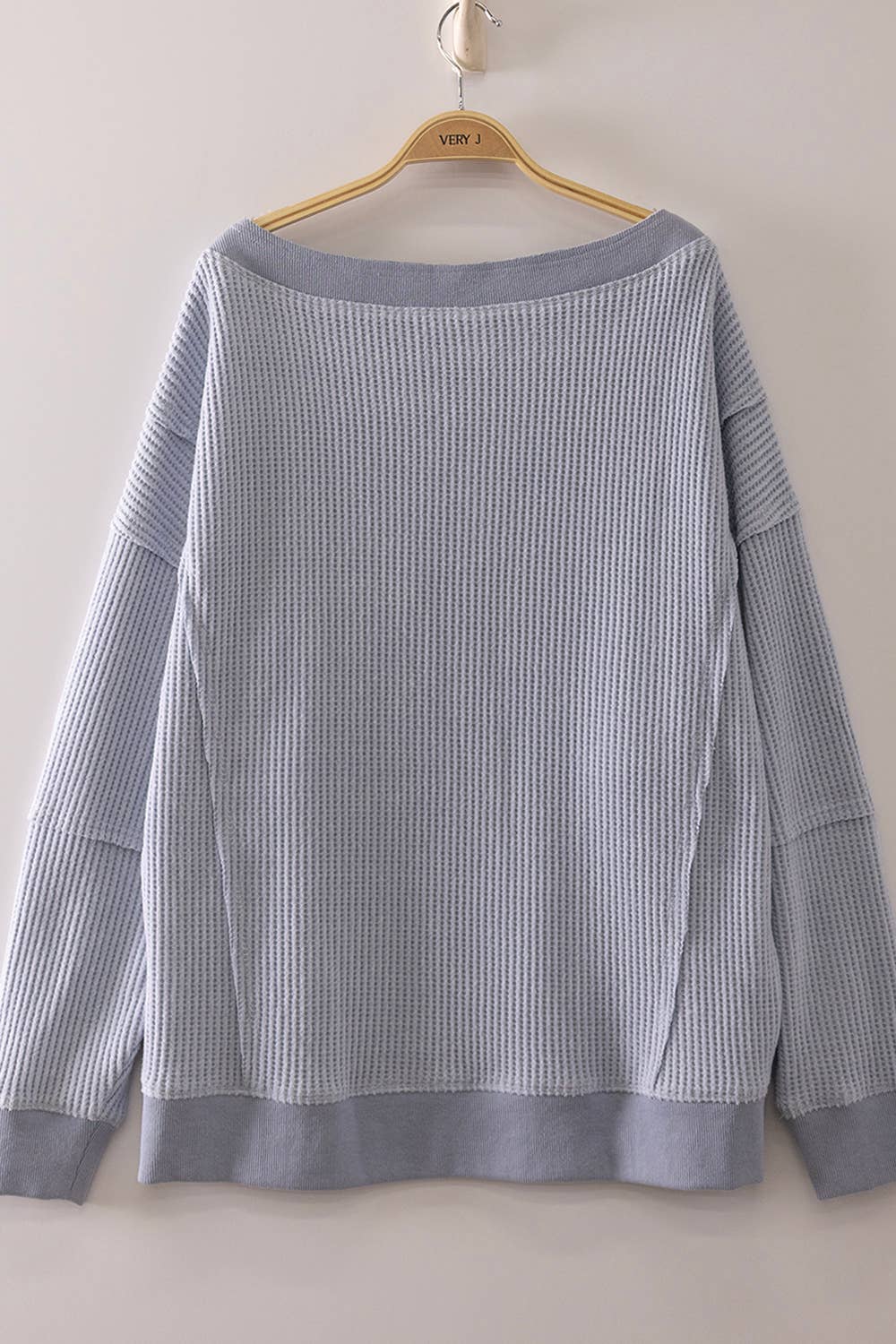 Boat Neck Waffle Knit Top