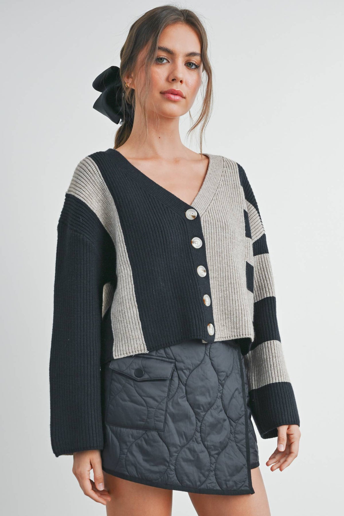Color Block Button Down Cardigan