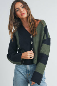 Color Block Button Down Cardigan