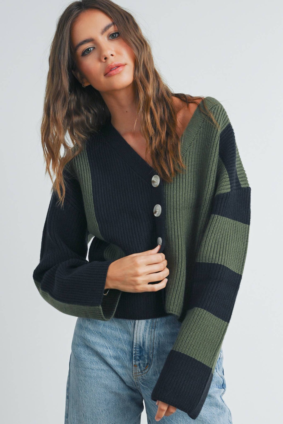 Color Block Button Down Cardigan