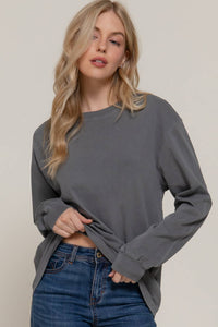 Long Sleeve Round Neck Garment Dye Tee