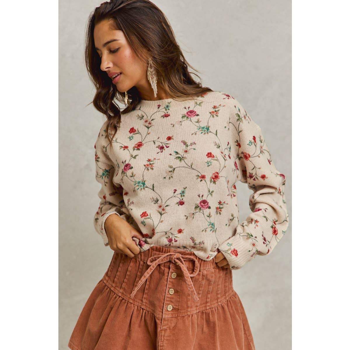 Floral Print Crewneck Sweater