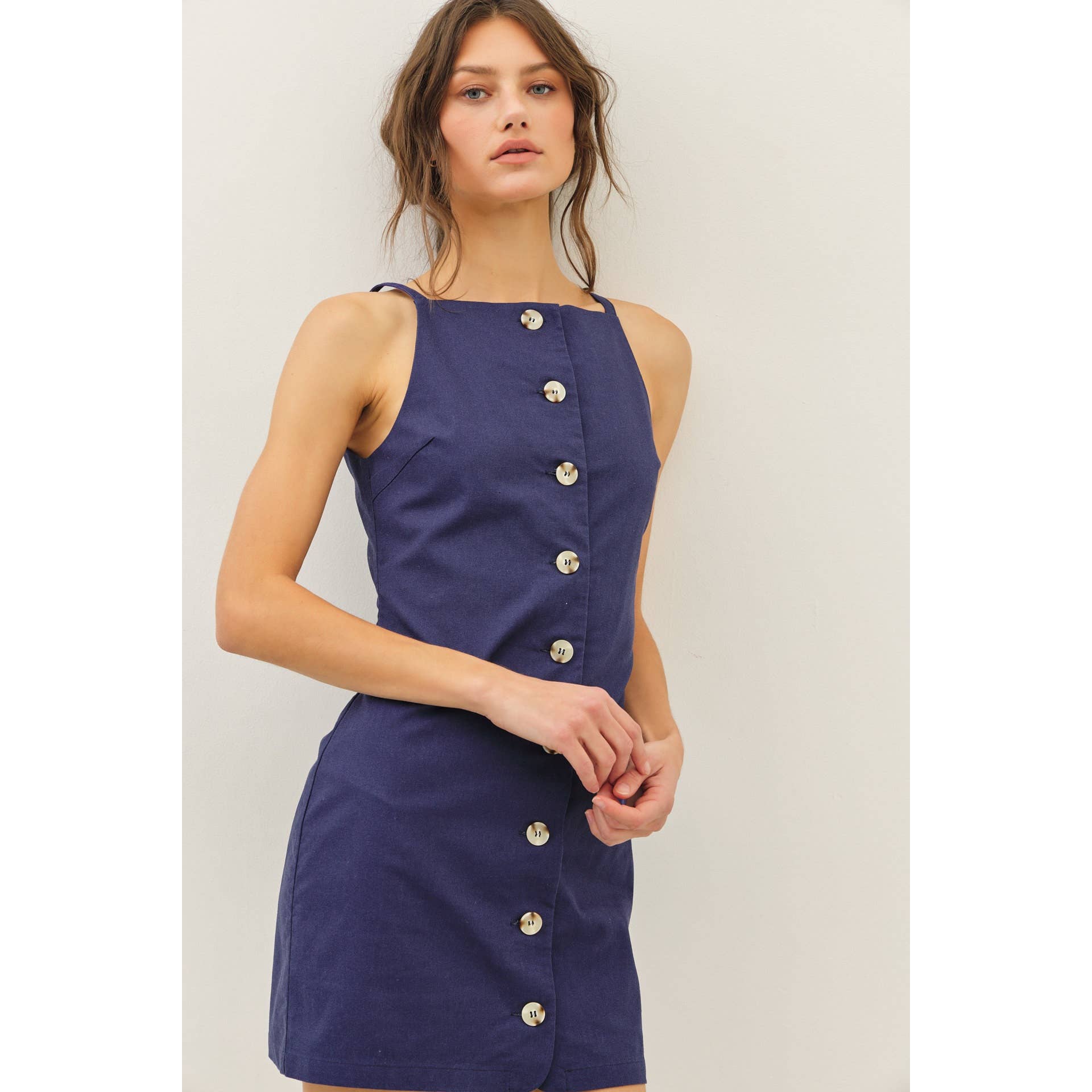 Button Down Linen Mini Dress