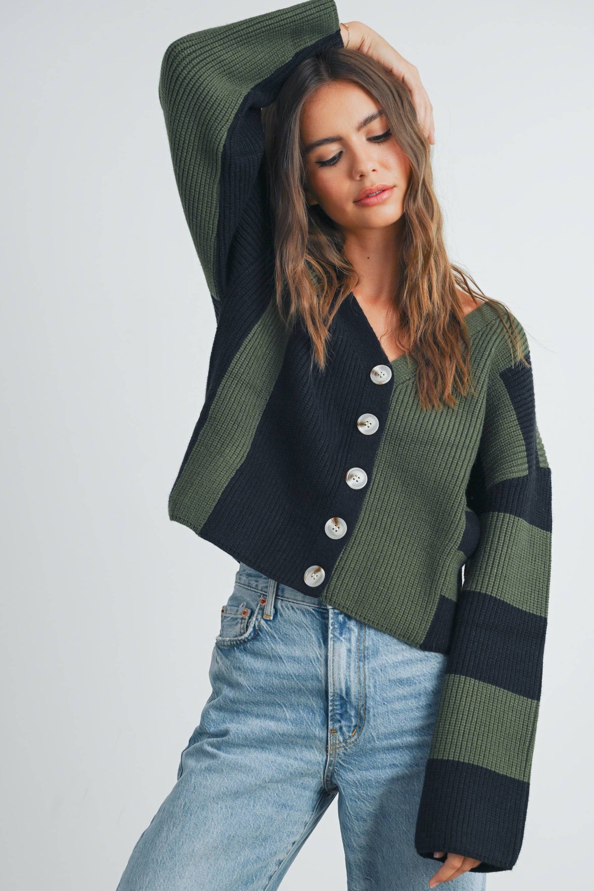 Color Block Button Down Cardigan
