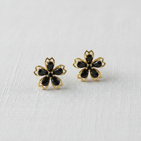 Black Stone Floral Studs