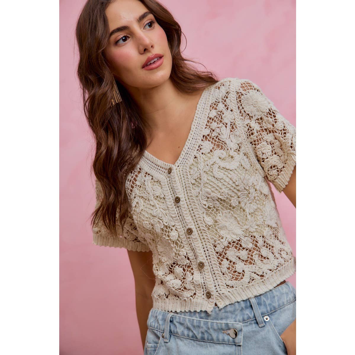 Floral Crochet Short Sleeve Top