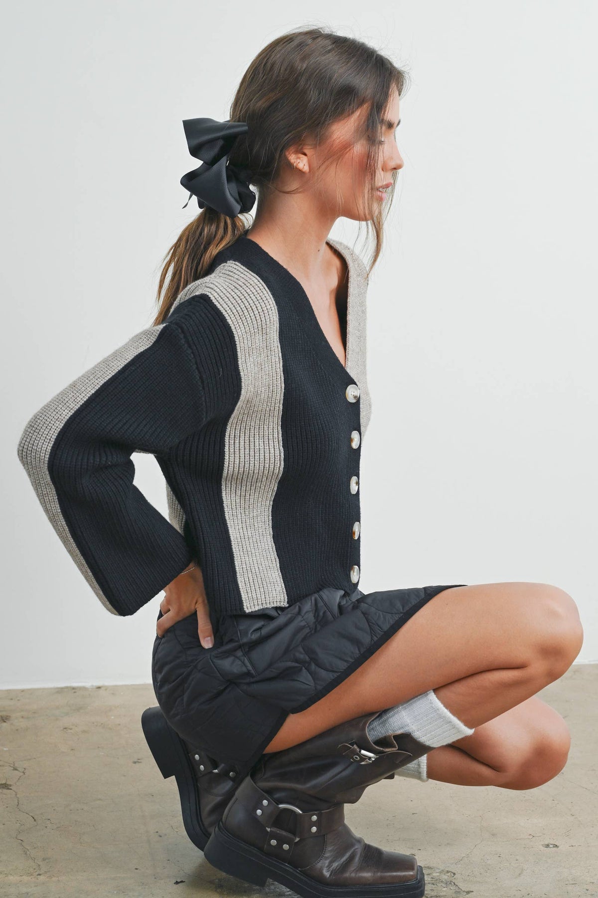 Color Block Button Down Cardigan