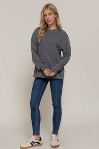 Long Sleeve Round Neck Garment Dye Tee