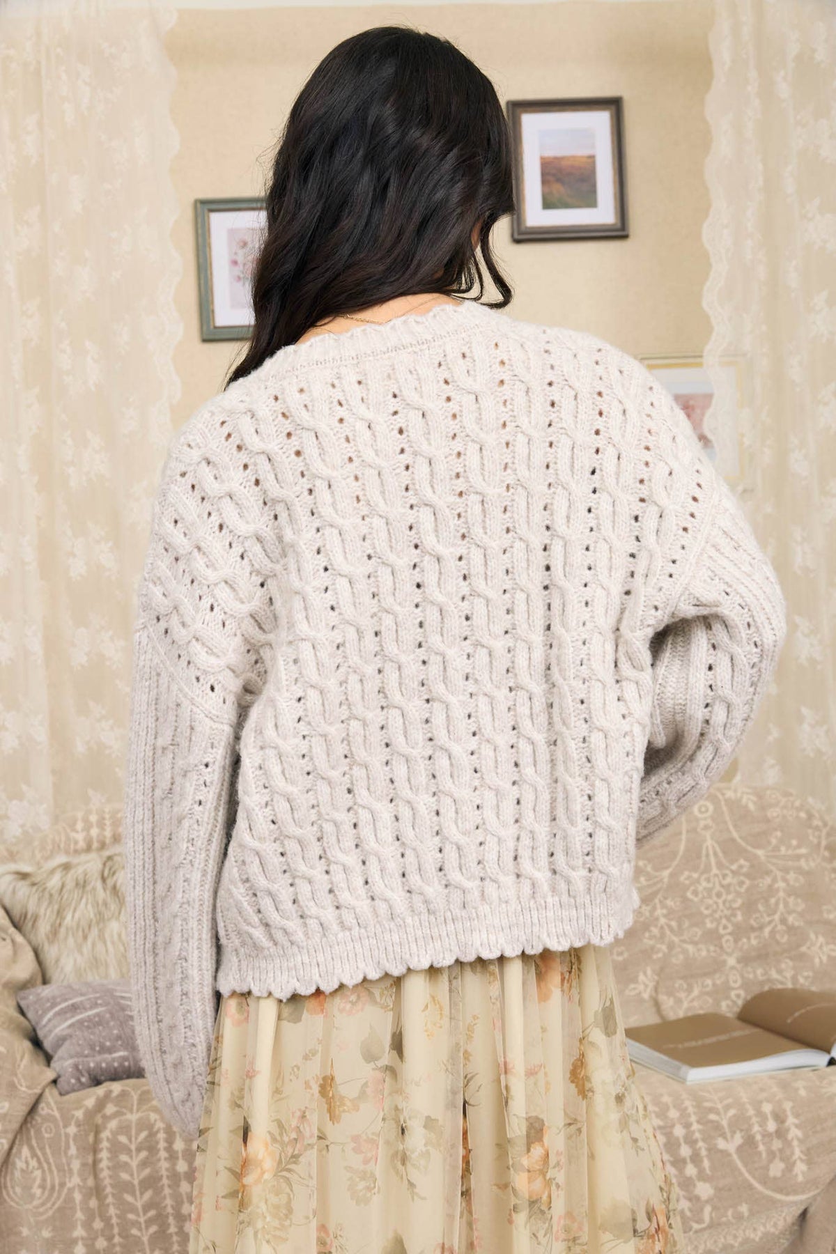 Eyelet Cable Knit Sweater