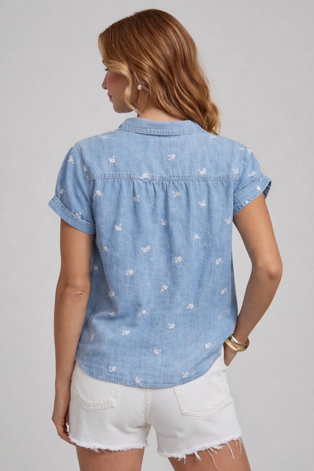 Floral Embroidered Button Down Shirt