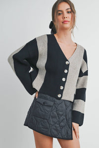 Color Block Button Down Cardigan