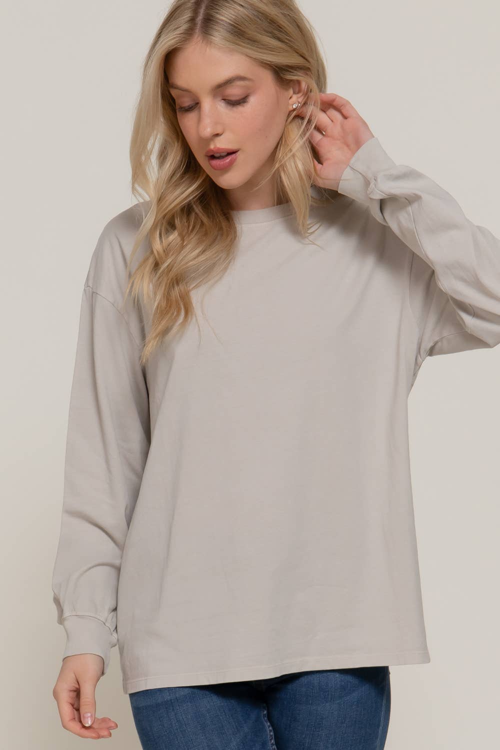 Long Sleeve Round Neck Garment Dye Tee