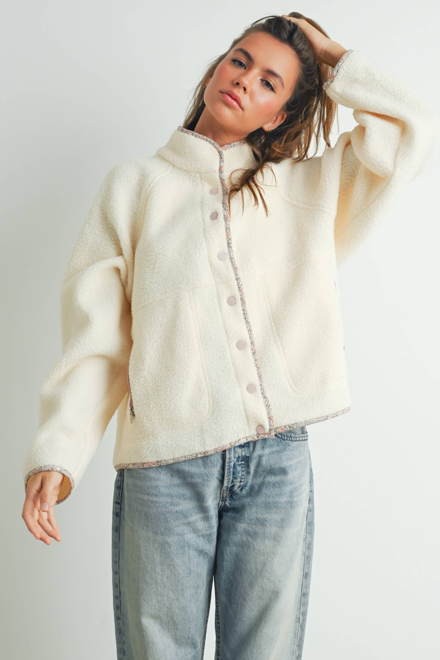 Snap Mock Neck Sherpa Fleece Jacket
