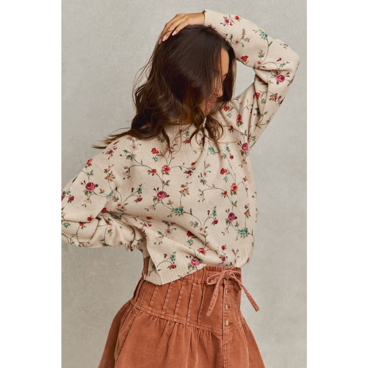 Floral Print Crewneck Sweater