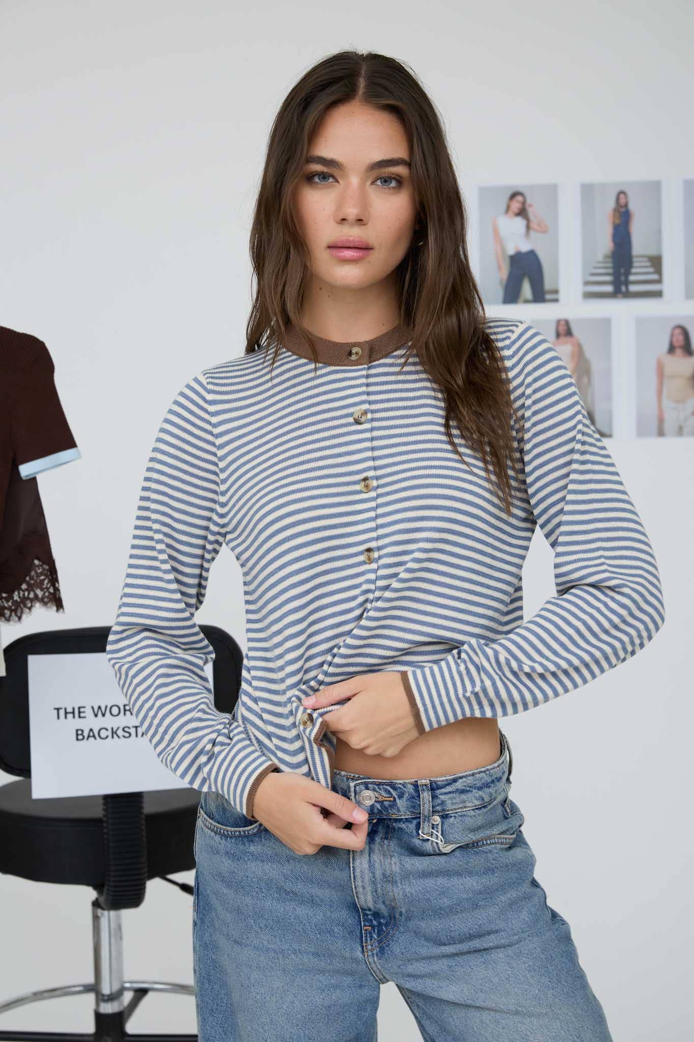 Striped Contrast Trim Cardigan
