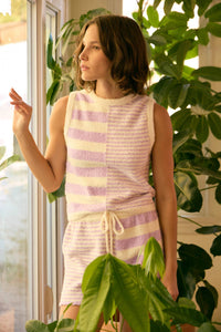 SET - SUPER SOFT STRIPE MIX SWEATER TOP AND SHORTS
