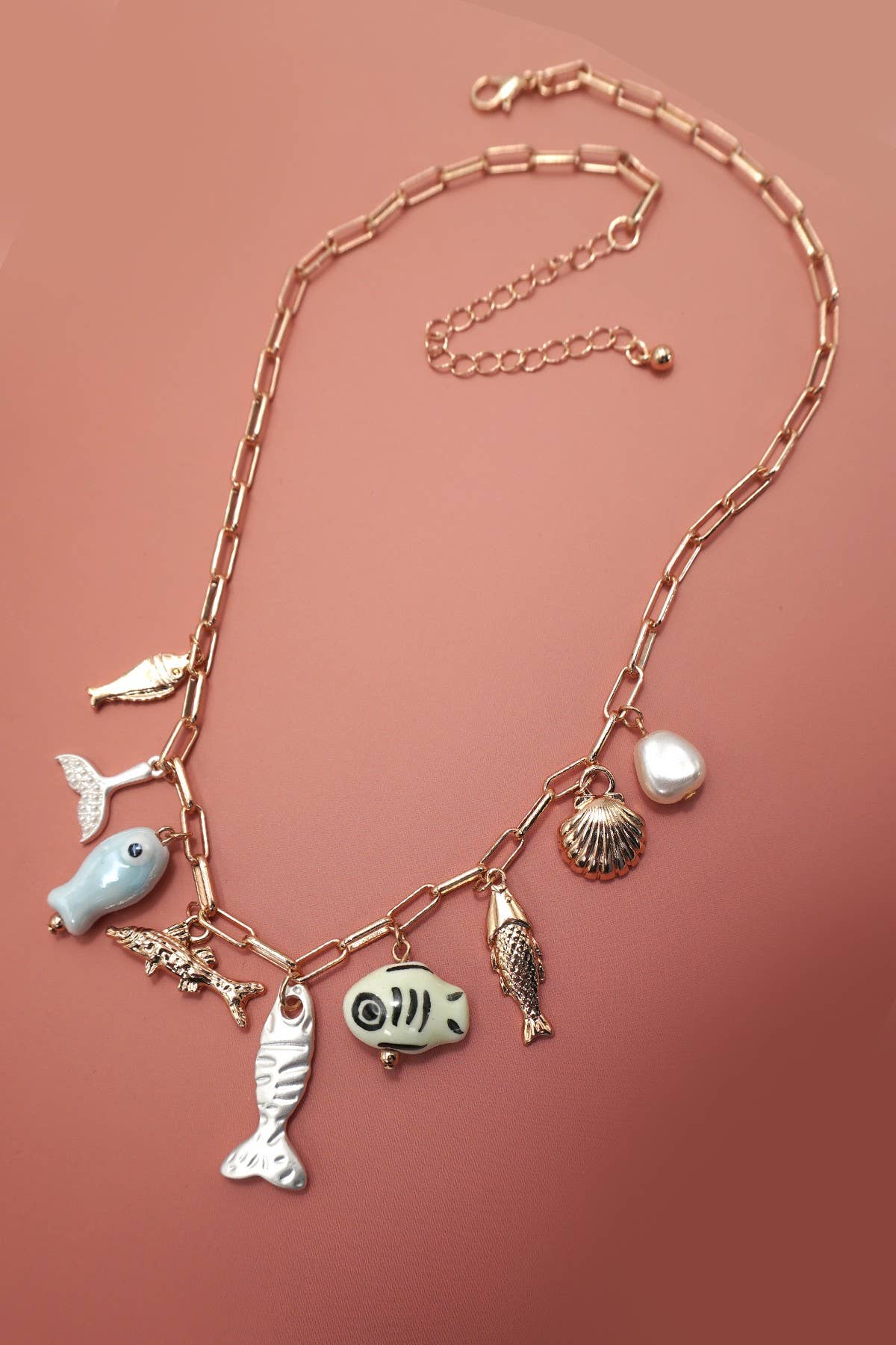 Porcelain Fish Charm Necklace