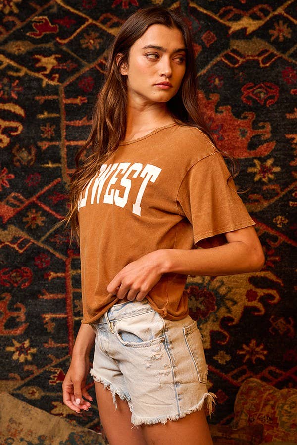 'MIDWEST' Mineral Washed Graphic Top