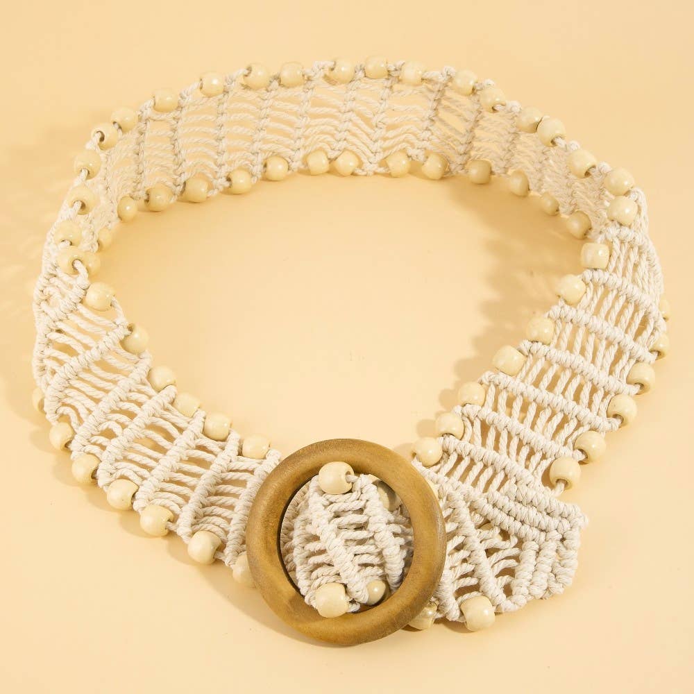 Wooden Bead Buckle Braided Belt