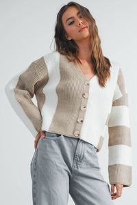 Color Block Button Down Cardigan