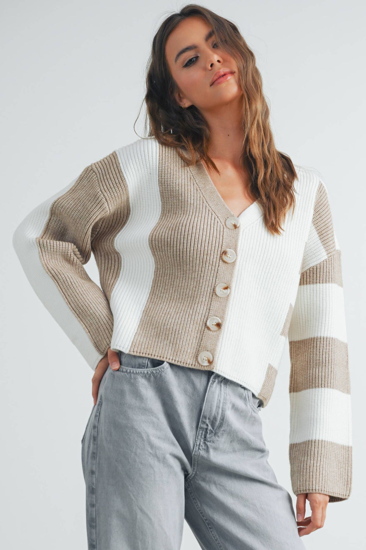 Color Block Button Down Cardigan