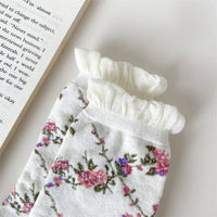 5 Pairs Women Casual Rolled Cuff Floral Socks