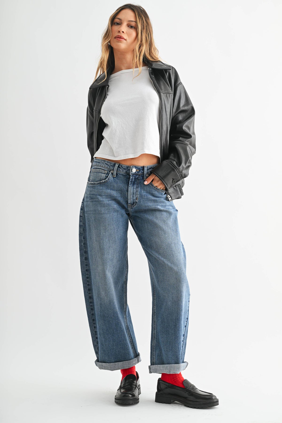 Cuffed Barrel Jean - MEDIUM DENIM - JP420