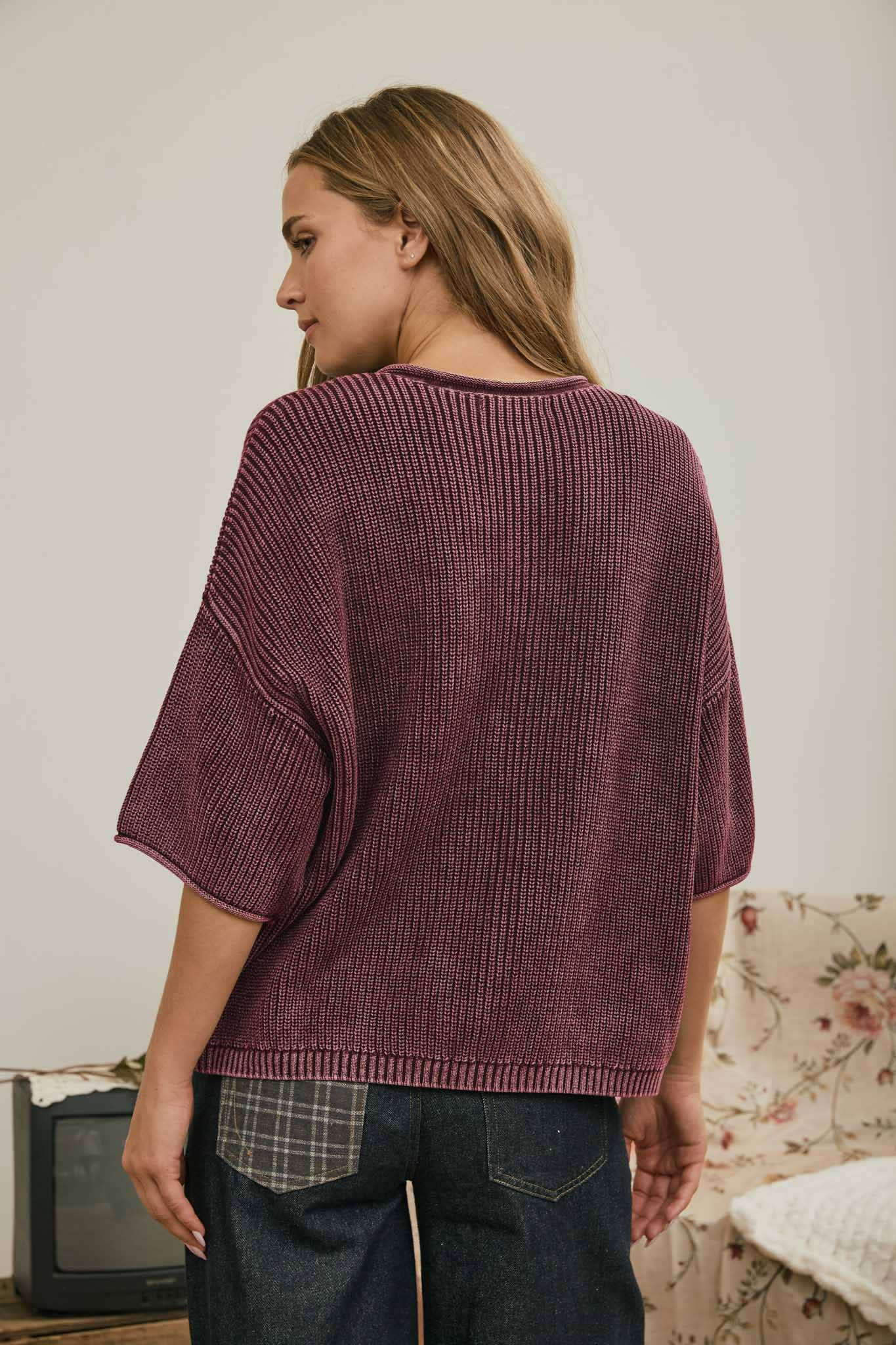 Washed Short Sleeve Cardigan