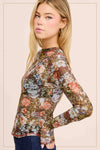 Semi Sheer Long Sleeve Floral Top