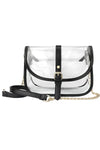 Faux Leather Trim Clear PVC Front Flap Purse Bag: Black