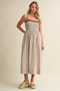 Ruched Gingham Midi Dress