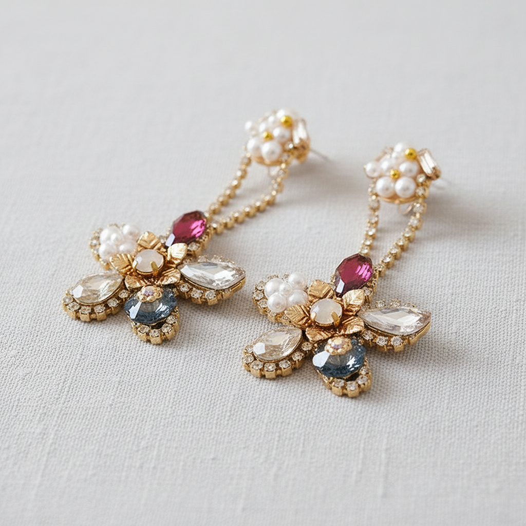 Zircon Pearl Flower Earrings