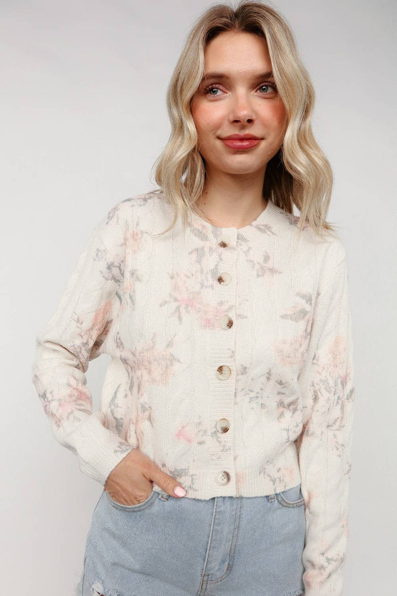 Floral Cable Sweater Cardigan