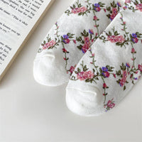 5 Pairs Women Casual Rolled Cuff Floral Socks