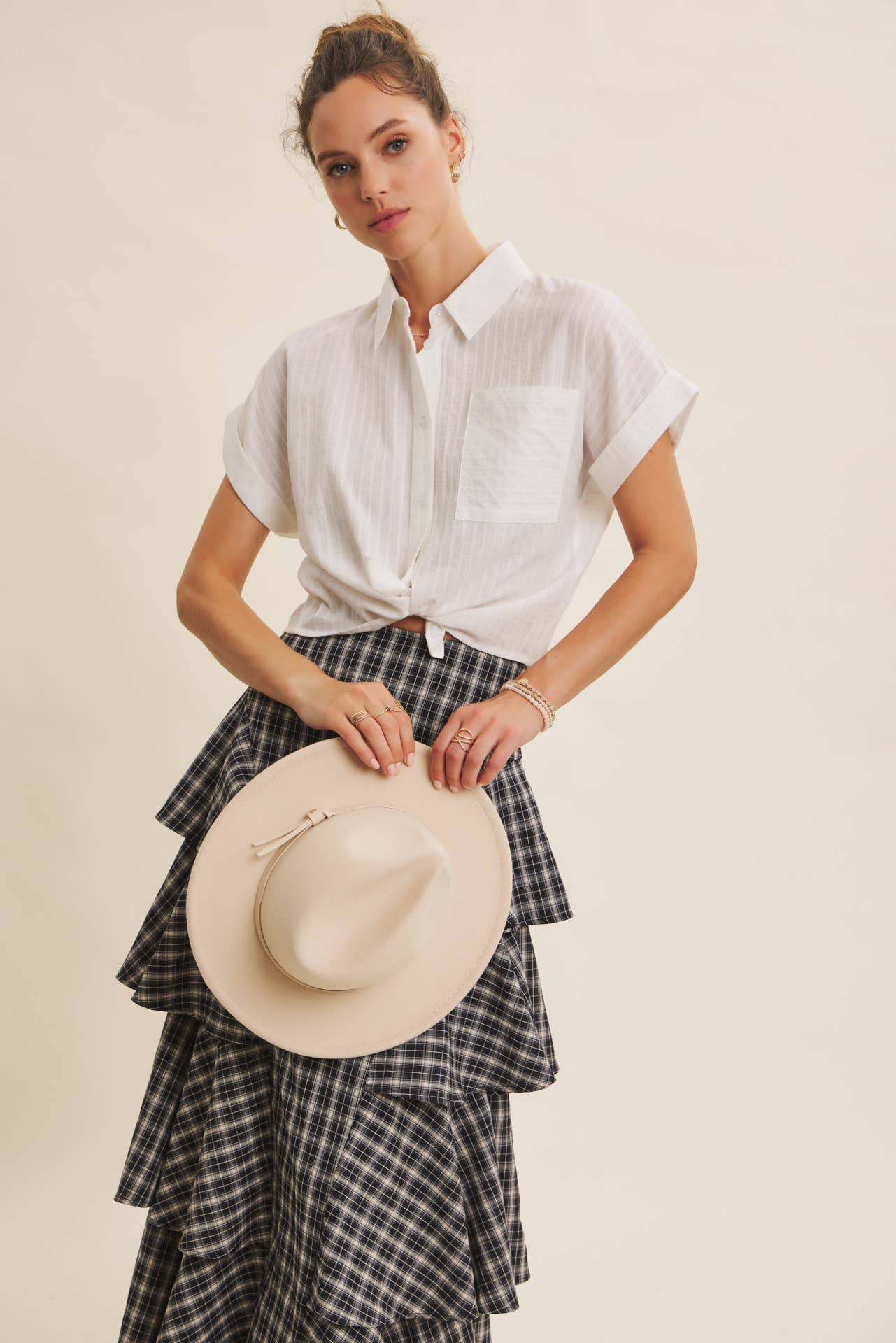 Cropped Short Sleeve Button Down Shirt