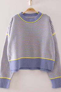 Contrast Trim Stripe Knit Sweater