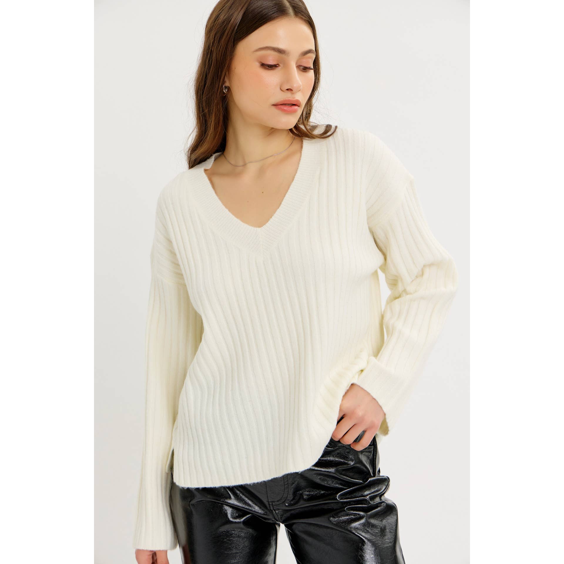 CLOUD SOFT OVERSIZED RIBBED SWEATER TOP WITH BELL SLEEVES