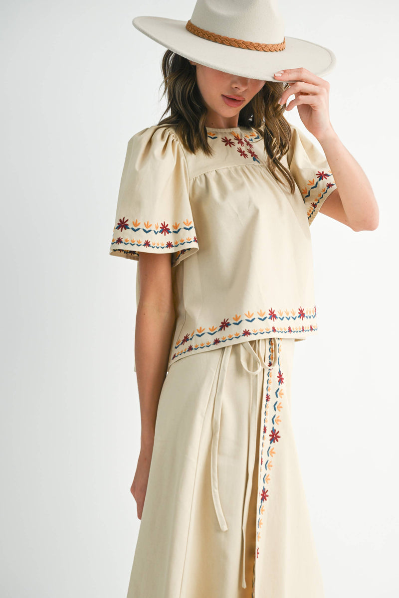 Embroidered Floral Peasant Top