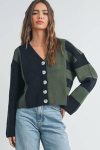 Color Block Button Down Cardigan