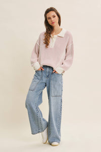 Two Tone Henley Sweater