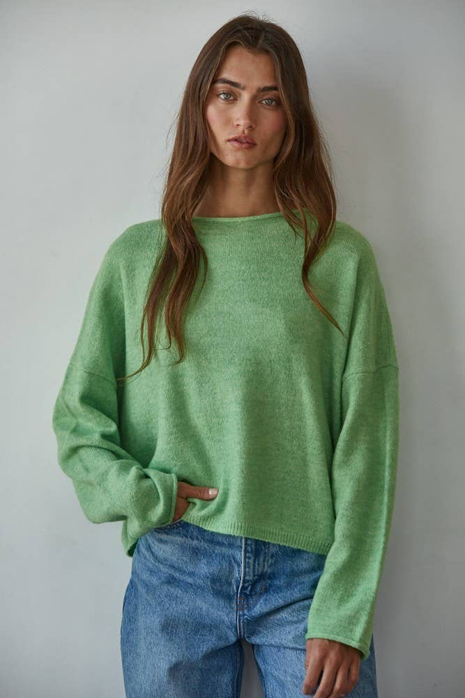 Rolled Round Neck Pullover Sweater
